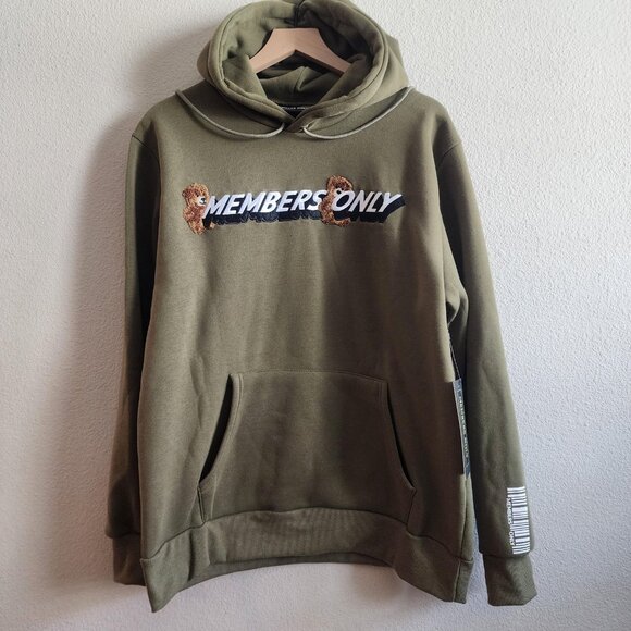 Members Only Hoodie Mens Medium Teddy Bear Pullover Sweatshirt New - Picture 1 of 11